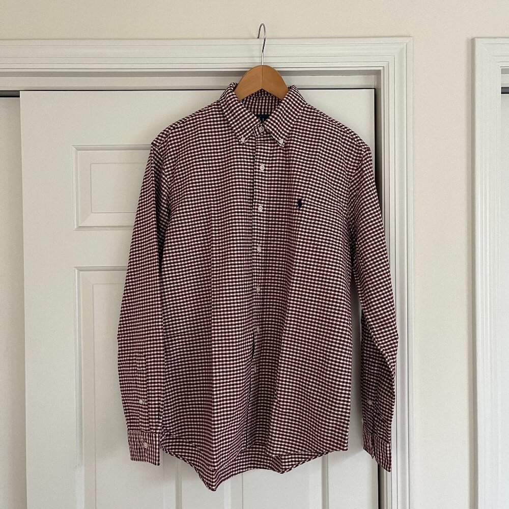 Polo Ralph Lauren White Red Gingham Classic Fit Button Down Shirt Men's Large